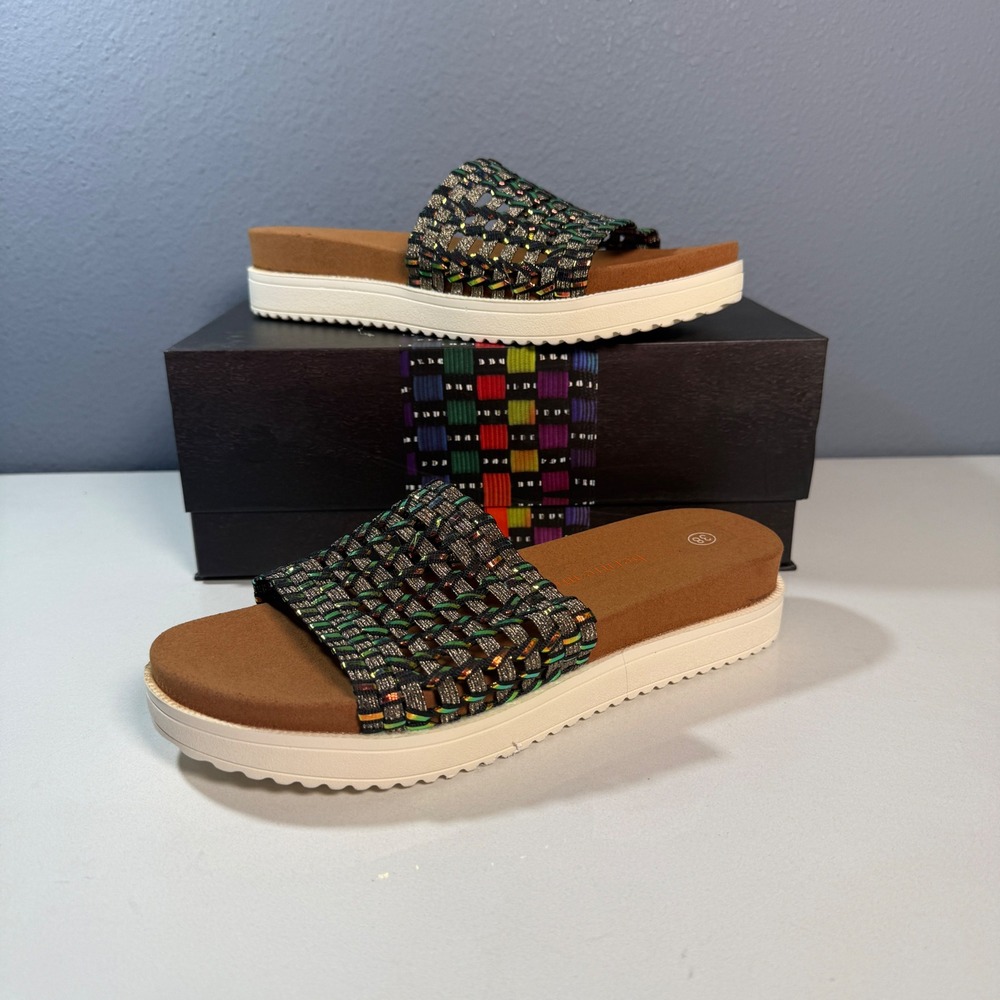 Bernie Mev Capri Sandals Womens 38 Bronze Plasma New Woven Platform Slides